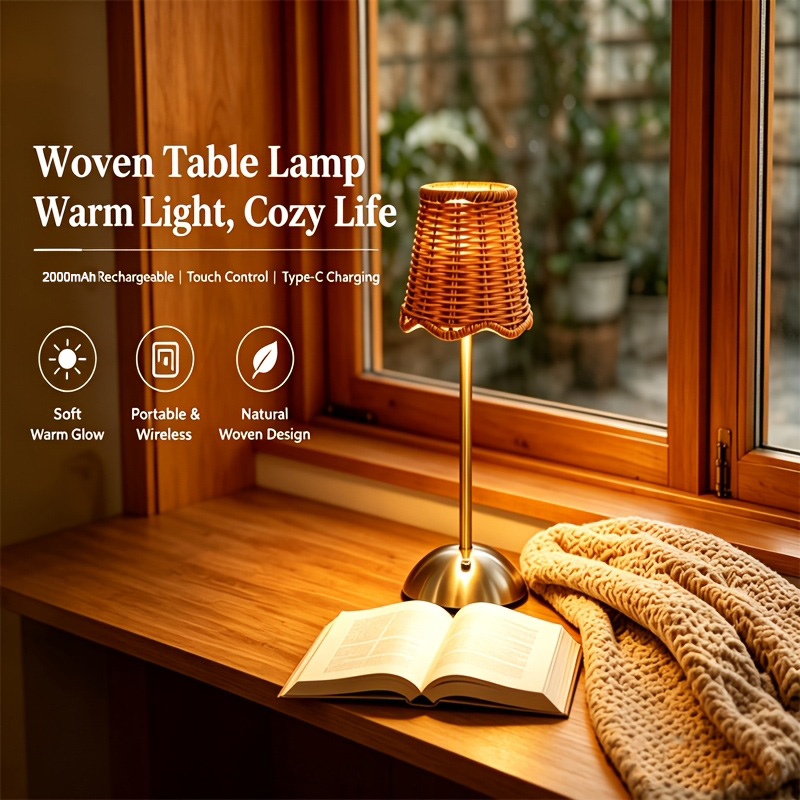 Lighting Design Decor - Lampu Meja Seni Anyaman Rotan Bohemian,