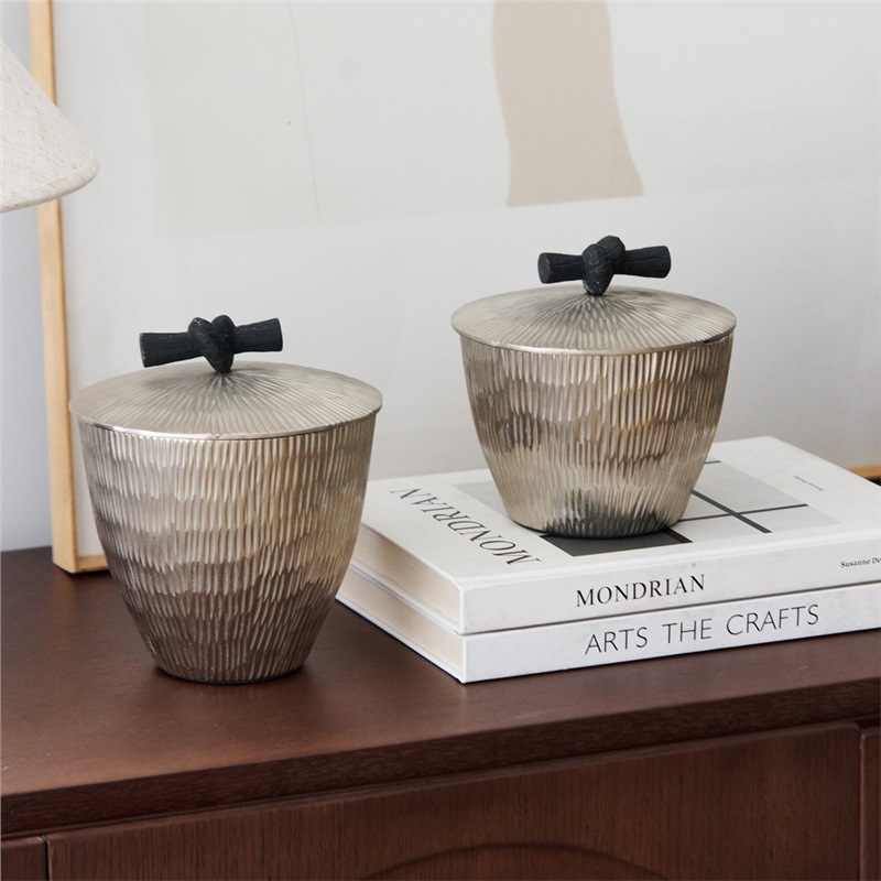 Decor Lighting India - Stoples penyimpanan tekstur garis perak mewah
