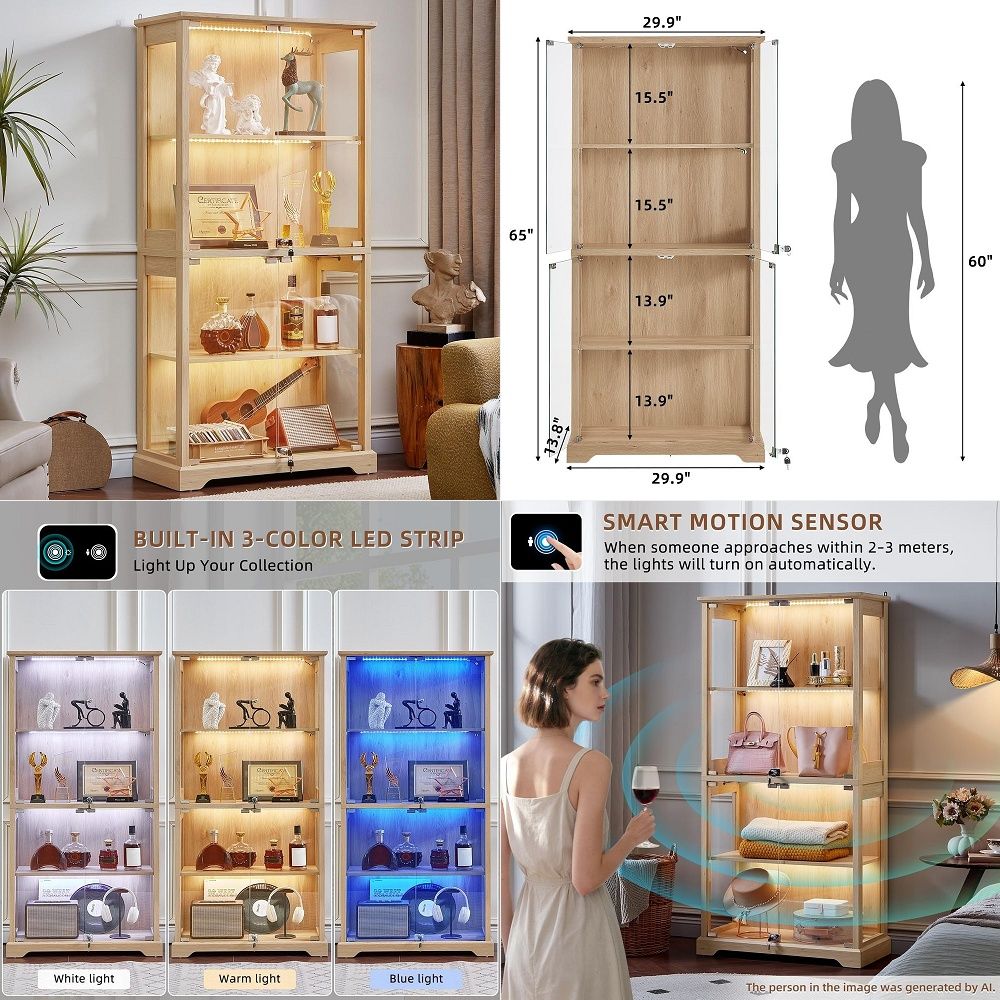 Lighting & Home Decor Studio Photos - Lemari Pajangan Kaca Farmhouse dengan Pintu,
